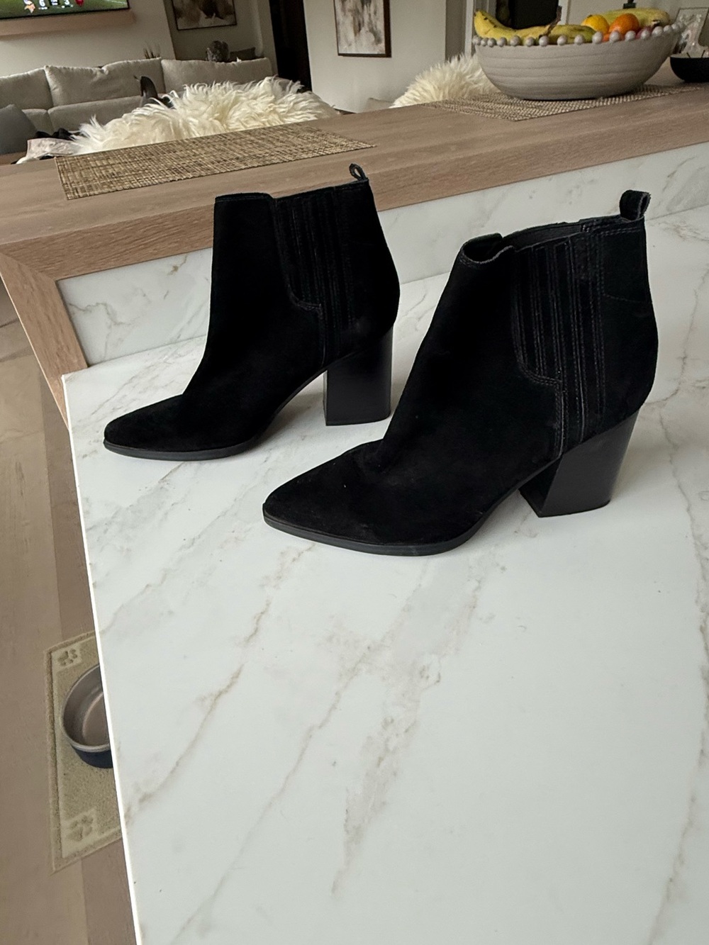Marc Fisher Black Suede Pointed Ankle Booties
